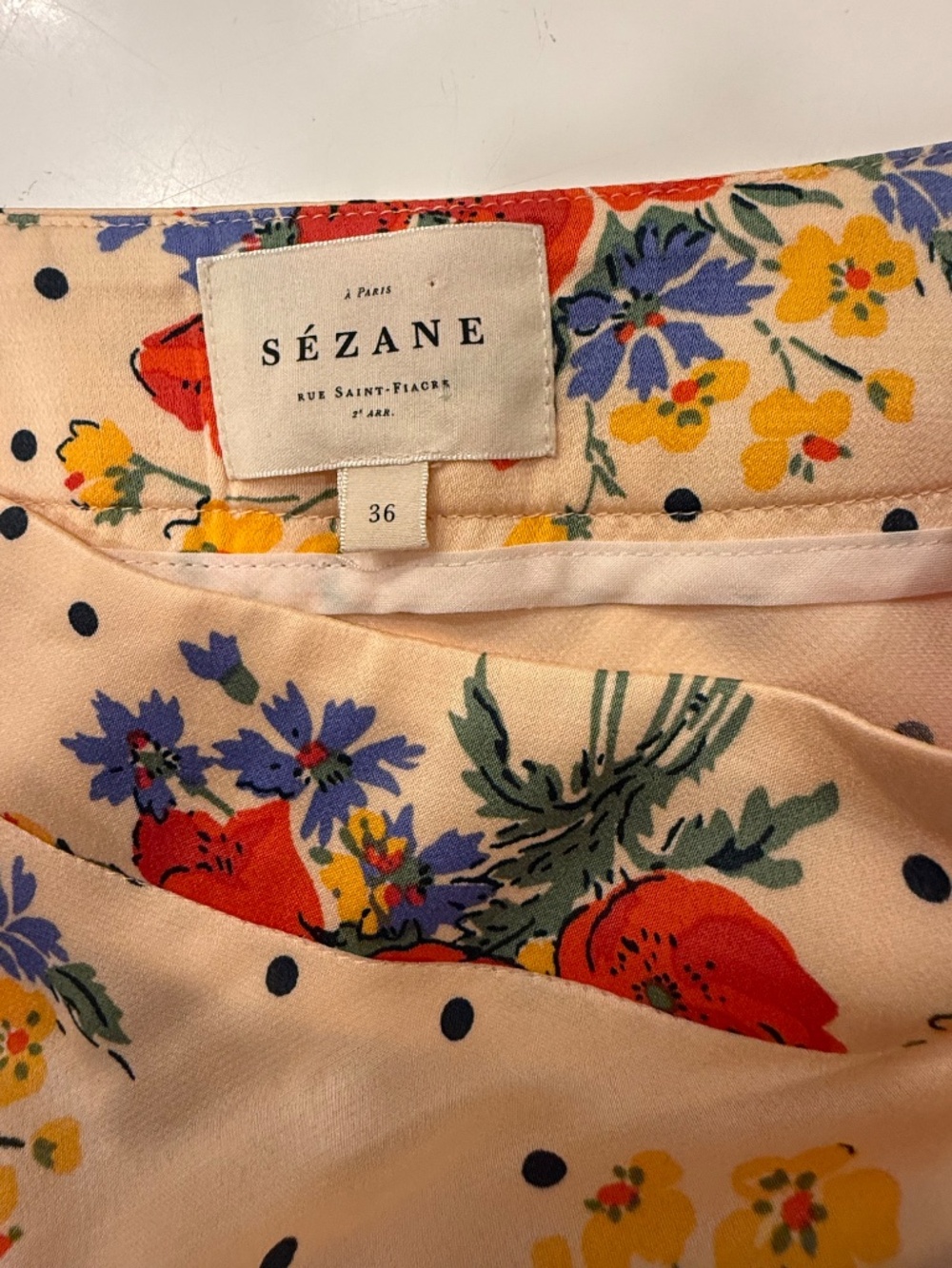 Sezane Floral Polka Dot Satin Midi Skirt - Picture 2 of 2